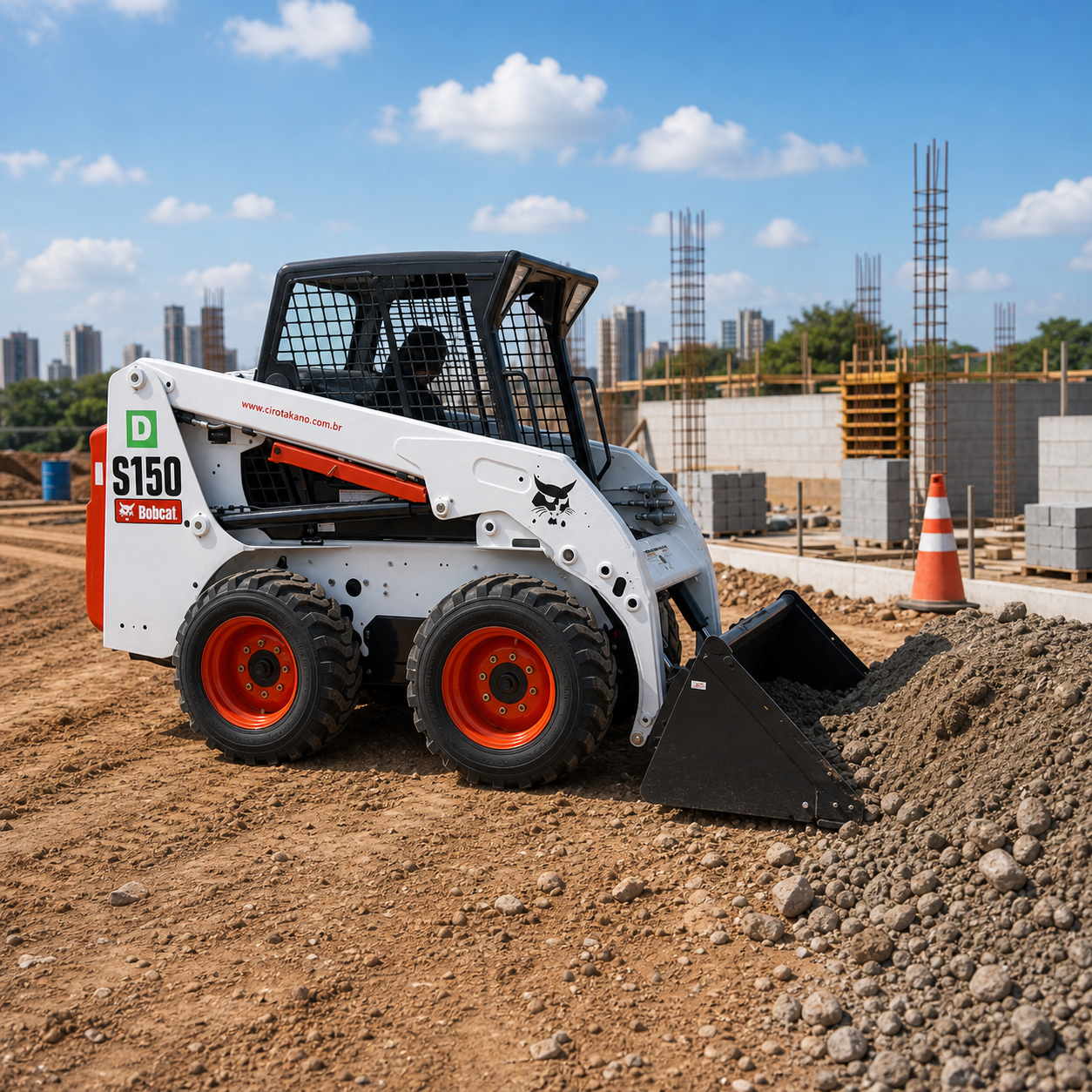 Mini-carregadeira Bobcat em obra